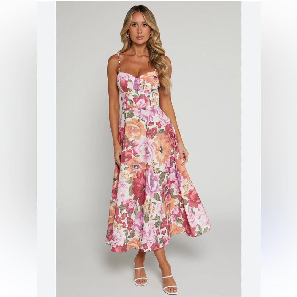 Showpo Floral Pink and Orange Midi Dress